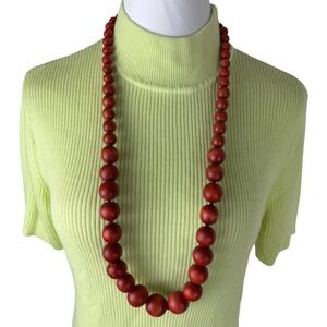Gigi in Style Red Graduated Wood Bead Long Statement Necklace 38 Inch Boho